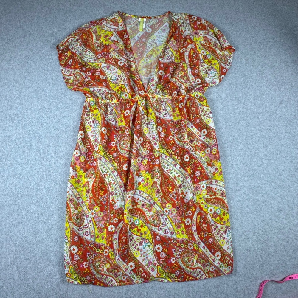 Gianni Bini Womens Orange Paisley Floral V-Neck Empire Coverup